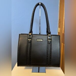 London Fog Collection Elegant Black Croc Handle Satchel